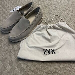 Zara cream Suede Slip-On Loafers
